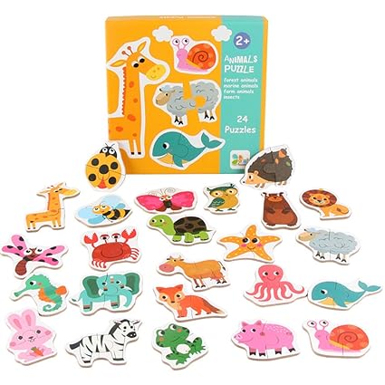 Leoie Kids Baby Wooden Animal Cognition Puzzle Fruit Learning Educational Toy Family Party Game Animal Pairing