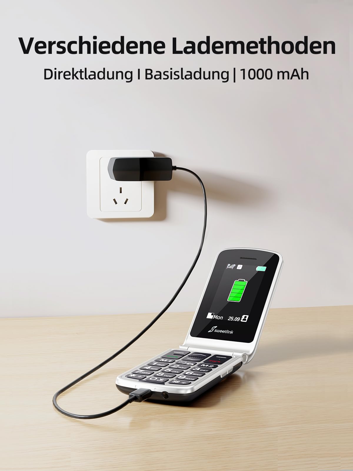 SweetLink F1 Seniorenhandy Ohne Vertrag, Klapphandy Mit Großen Tasten, 1000 mAh Akku, FM Radio, 2,4 Zoll Display, Dual SIM, 5 SOS Notruftaste für Senioren