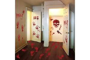 Tuzuaol 119 PCS Bloody Halloween Decorations Halloween Bloody Handprint Footprints Knife Stickers Window Wall Floor Clings Decals Horror Bathroom Zombie Party Decorations Supplies