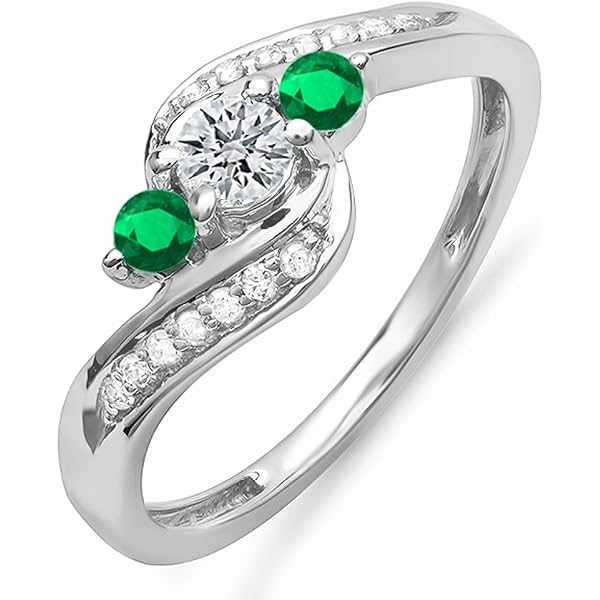 Dazzlingrock 18K White Gold 3-Stone Engagement Ring - 5mm Gemstone & Diamond Accents, Free Gift Box