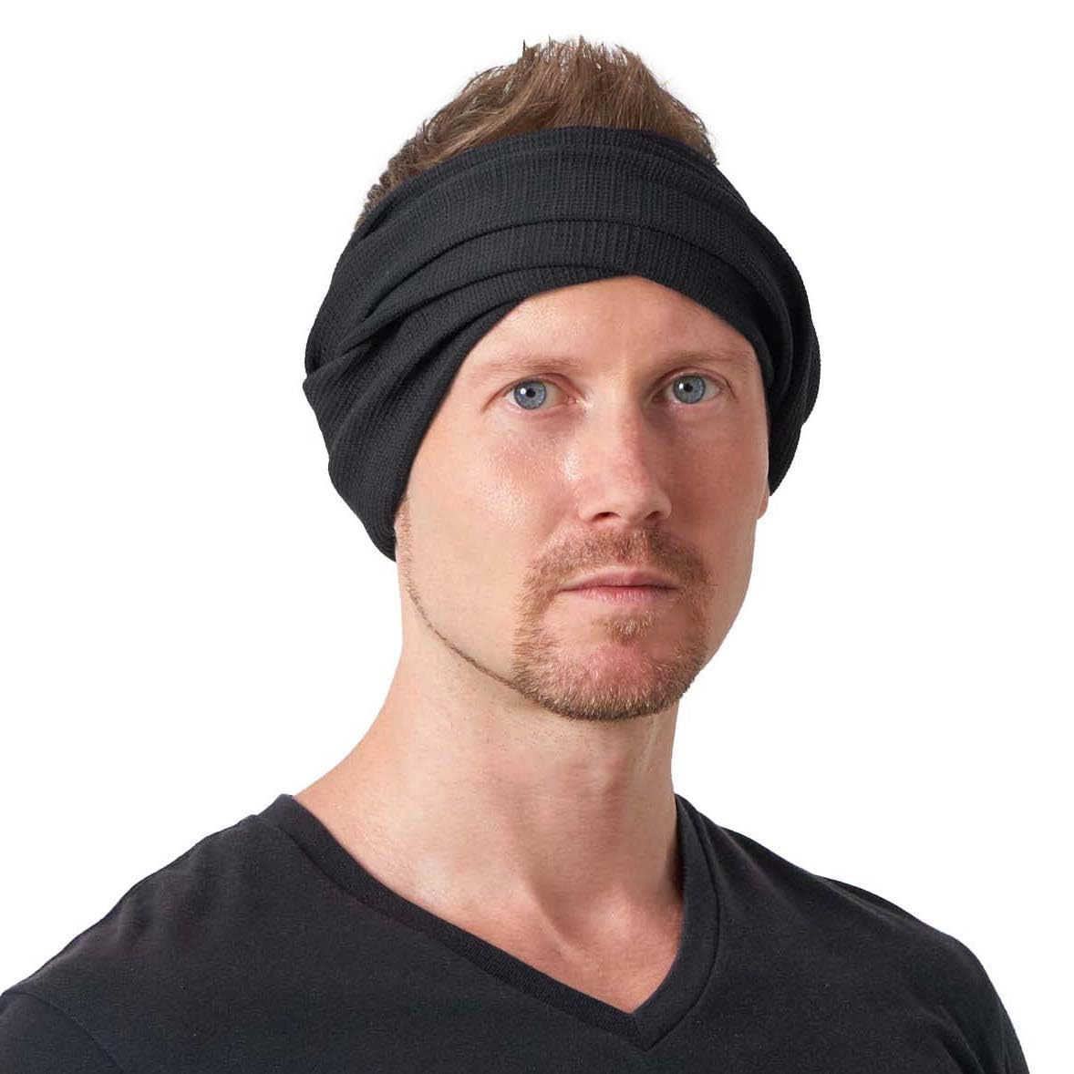 Headbands for Women Mens Head Wrap - Thick Boho Criss Cross Knitted Headband Sports Band Sweat-Wicking Waffle Line Black — image 1