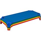 Sprogs Heavy-Duty Stackable Standard Size 52"L Daycare Cots for Kids and Toddlers, Stacking Preschool Classroom Kids Cots for Sleeping, Resting, Naptime, Pack of 4, Assorted Color