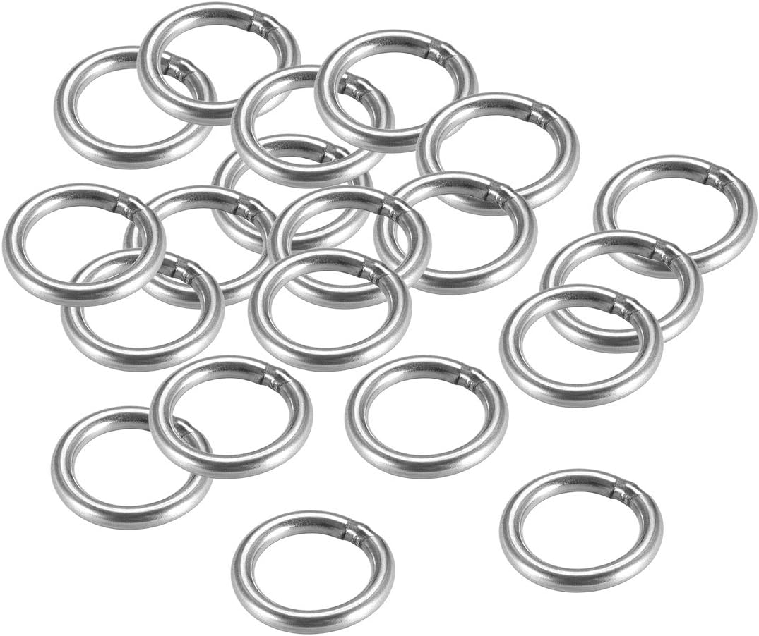 sourcing map 201 Stainless Steel O Ring 20mm(0.79") Outer Diameter 3mm Thickness Strapping Welded Round Rings 20pcs