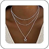 Andelaisi Boho Layered Hollow Star Necklace Choker Silver Star Choker Necklace Vintage Star Pendant Necklace Multilayer Satellite Ball Chain Necklace Jewelry for Women