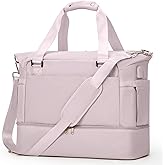 Weekender Bags for Women, Travel Duffel with Shoe Compartment USB Charging, Carry On Gym Duffle Bag with Wet Pocket, Personal Item Overnight Tote Bag for Airlines, Lotus Pink