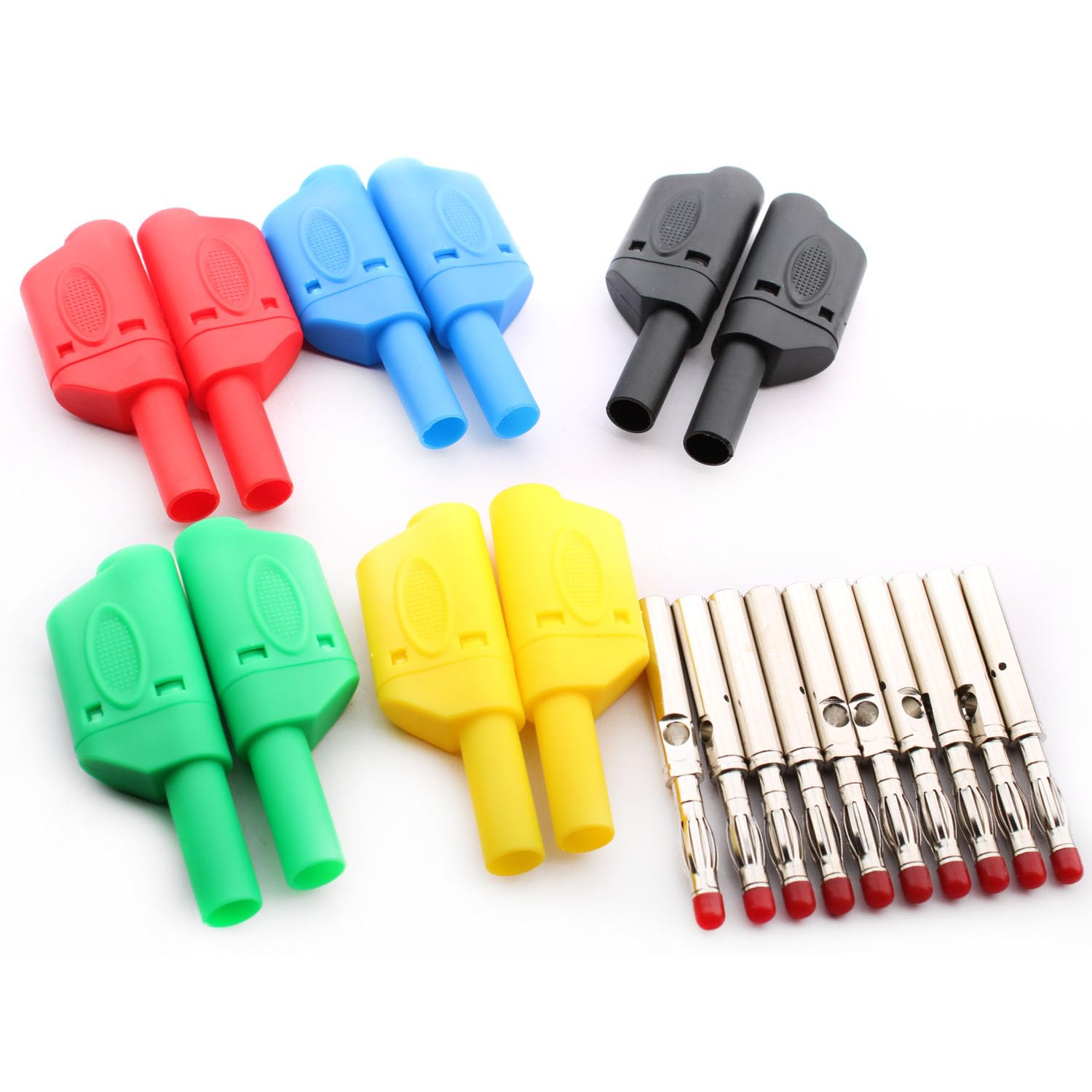 RUNCCI-YUN Insulated 4mm Banana plug Multimeter Test Leads 4mm Banana Plugs DIY Solder Stackable Connectors 4mm Banana Male with Banana Jack Adapters for Multimeter Test Leads Ends Probes 10PCS