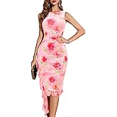BeryLove Women's Summer Ruched Bodycon Dress Sleeveless Ruffle Cocktail Wedding Party Dresses