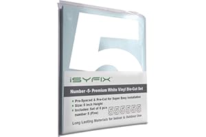 iSYFIX White Vinyl Number 5 (Five) Stickers - 6 Pack 5 inch Self Adhesive - Premium Decal Die Cut & Pre-Spaced for Mailbox, S
