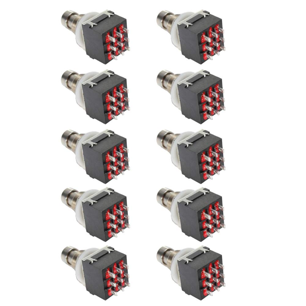 Mintice 10Pcs 3PDT 9 Pins Box Stomp Guitar Effect Pedal Foot Switch True Bypass Foot Pedal Control Switch Electric Guitar Metal Black