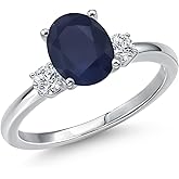 Gem Stone King 14K White Gold Oval Gemstone Birthstone and White Lab Grown Diamond 3-Stone Ring | Oval 9X7MM and Round 3MM | Three Stone Wedding Anniversary Promise Gold Ring For Women