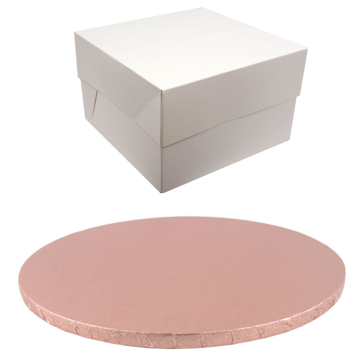 12 Inch Round Coloured Drum Cake Board and White Transporting Box Sets (Rose Gold)