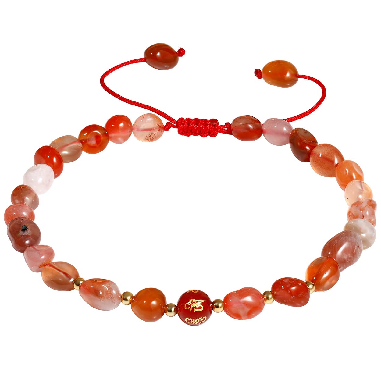 XHUUU Feng Shui Agate Beaded Anklet Protection Tumbled Crystals Ankle Bracelets for Women Beach Foot Jewelry Adjustable (Red Agate)