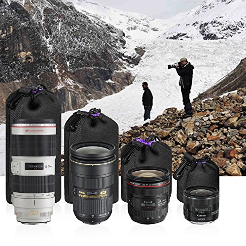 Camera Lens Case (4 Pack),Lens Pouch Set Thick Protective Neoprene Waterproof Lens Bags with Drawstring for Canon,Nikon,Pentax,Sony,Olympus,etc.