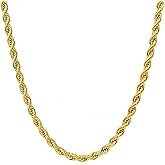 Q&S Jewels 3MM Twist Rope Chain Necklace, 18K Gold Plated Stainless Steel Chain Necklace Links for Men Women, Fashion Jewelry, Wear Alone or with Pendant, 18-30 Inch