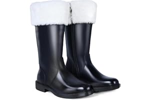 SHEJIZE Men's Black Santa Claus Boots-Premium Faux Leather Wide Calf Santa Combat Shoes Adult Men with Non-Slip Sole, Christmas Footwear for Halloween Parties & Cosplay