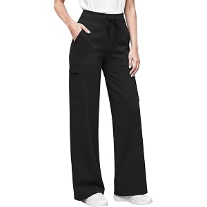 Women's Wide Leg Scrub Pants High Rise Anti-Wrinkle Scrub Uniforms Yoga Pants