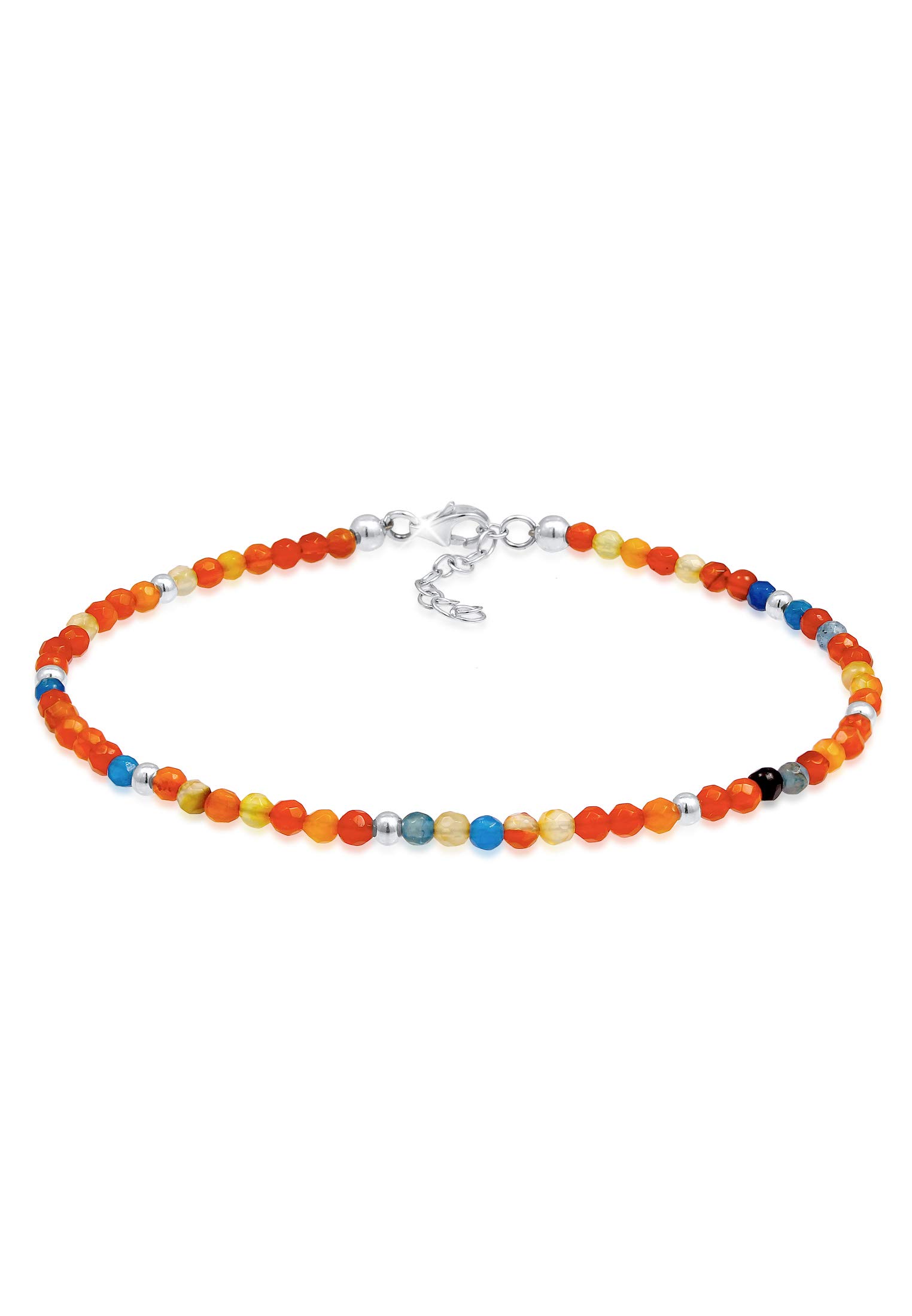 Nenalina anklet silver boho fashion made of colorful beads and silver balls, ladies ankle stone bracelet adjustable for women and girls, length 23-27 cm, 925 sterling silver, 281001-050