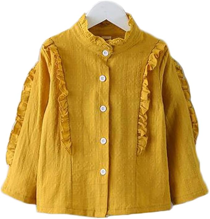 Amazon えみり ガールズ シャツ 長袖 女の子 ブラウス トップス カットソー フリル 立つ襟 可愛い 春秋 カジュアル おしゃれ シャツ ブラウス 通販