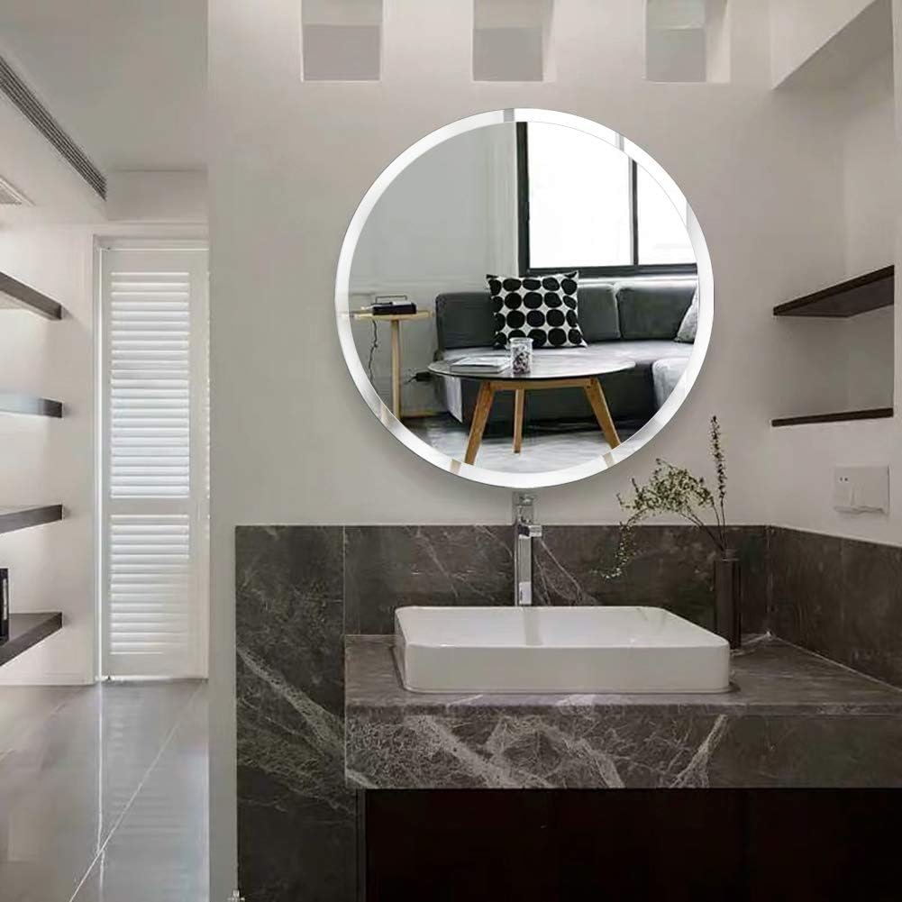 FANYUSHOW Round Beveled Polished Frameless Wall Mirror for Bathroom, Vanity, Bedroom (24" W x 24" H Circle): Furniture & Decor