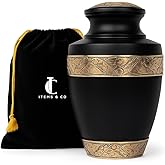 Premium Urn for Human Ashes, Itemsandco Funeral Urn Adult, Elegant Grecian Black Memorial Urn for Women and Men, 200 lbs Capacity