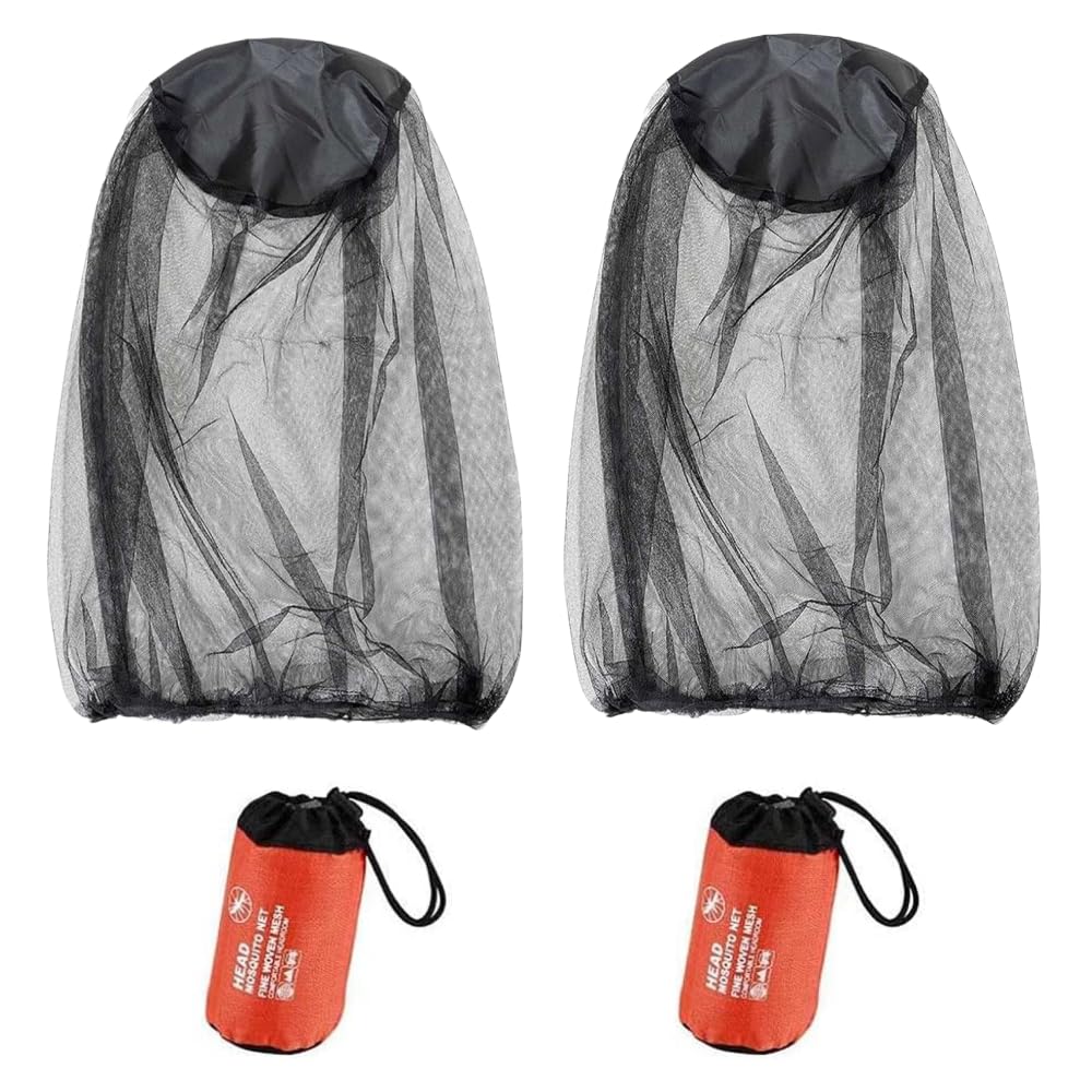 Ziyofinn 2PCS Midge Head Net with Storage Bag Face Net Mesh Nylon Mosquito Head Net for Outdoor Hiking Camping Climbing Fishing and Walking