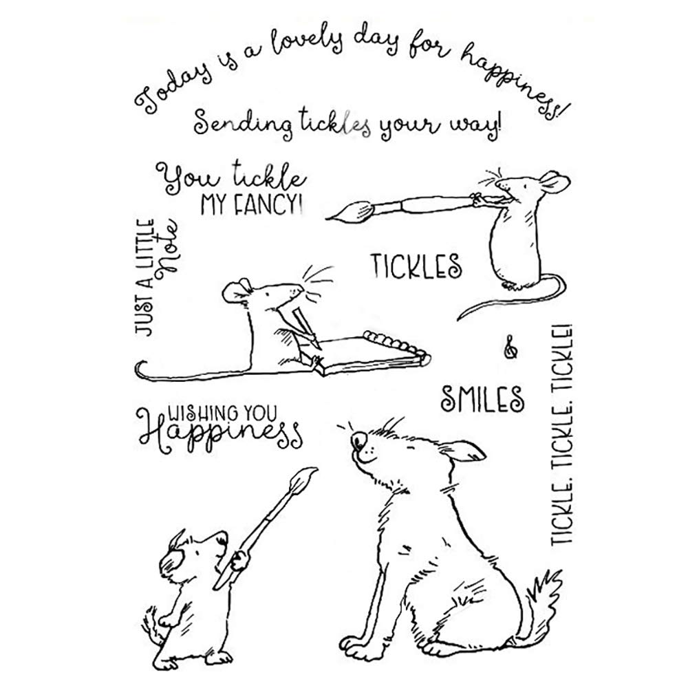 Mice Using Brush Painting Playing with Dog Just a Little Note Words Phrase Metal Cutting Dies and Stamps Sets for Card Making DIY Scrapbooking Paper Crafting Metal Die Cuts Match Rubber Clear Stamp