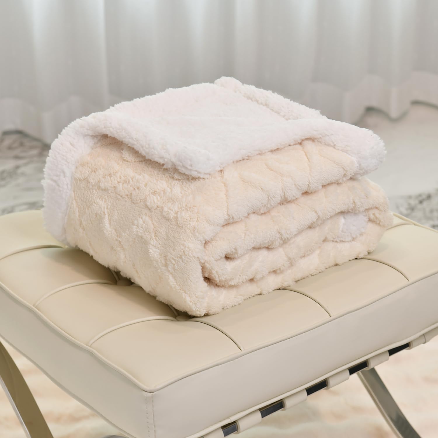 DREAMLANDING Sherpa Fleece Blanket Sofa Throw Double-Sided Super Soft Warm Throw Blanket For Bed, Sofa, Couch (Beige Cable, 130×150cm)