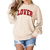 IZYJOY Women Valentine Sweatshirt Glitter LOVER Letter Chenille Patch Shirt Crewneck Long Sleeve Pullover Oversized Clothes