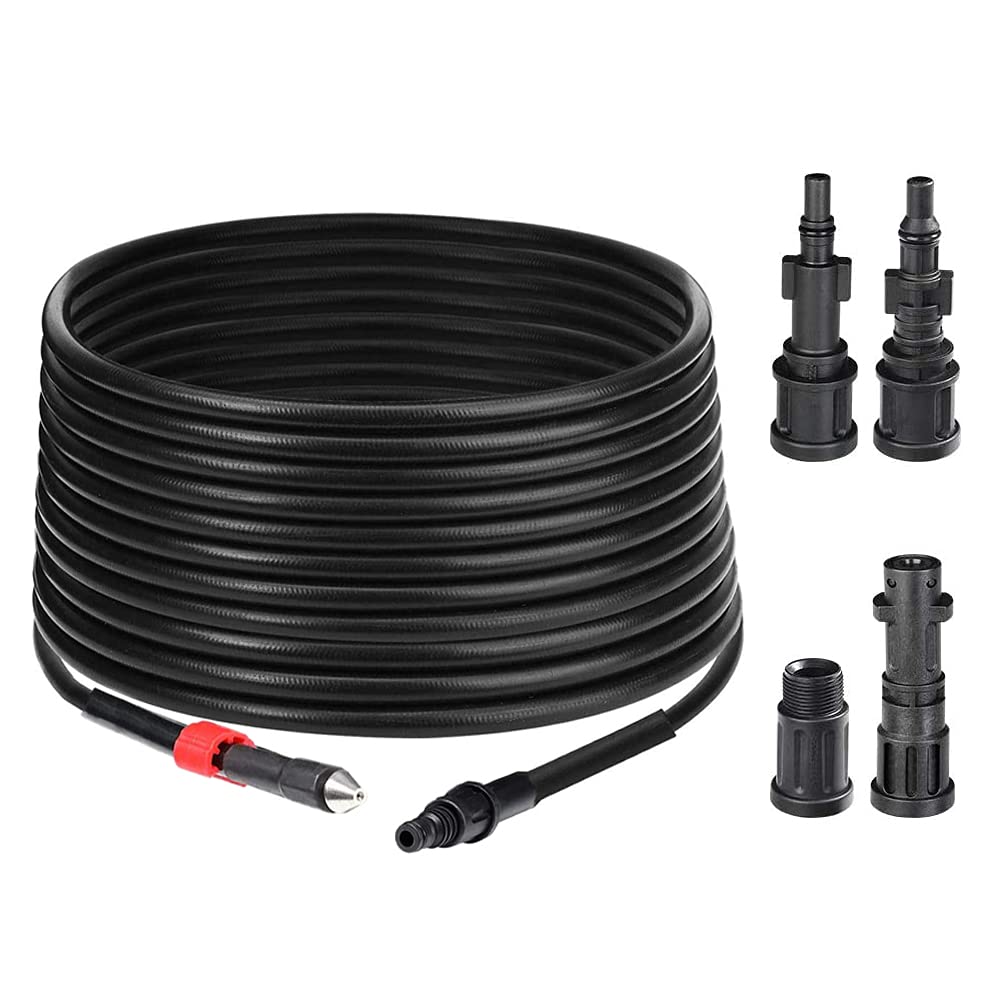 10M Pressure Washer Drain Pipe Hose Cleaning Kit, Sewer Jetter Unblocker Washer Hose with Jet Nozzle and M22 Adapters Compatible with AR, LAVOR, Karcher Household Use Pressure Washer