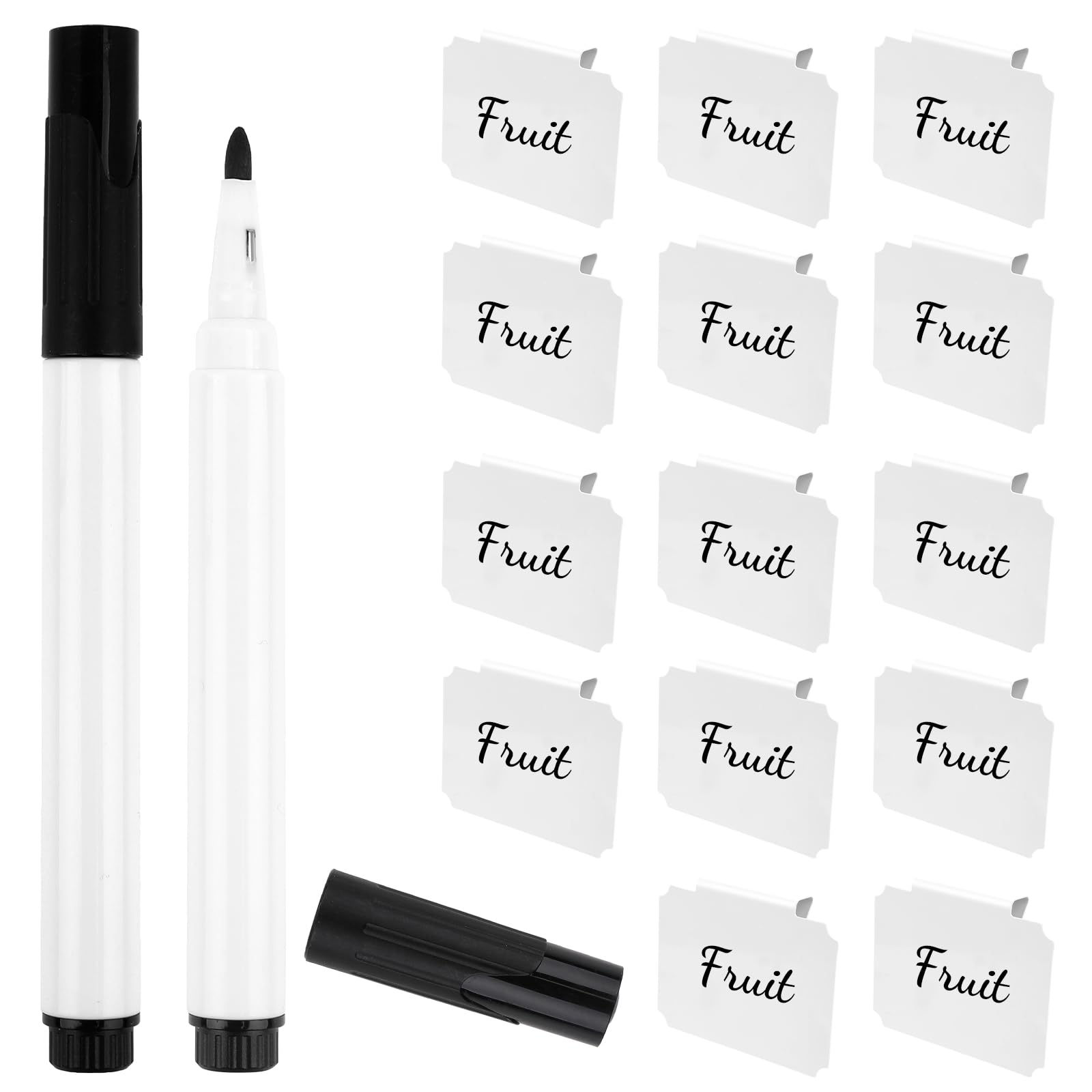 14 Pcs Labels for Baskets,Plastic Basket Labels Clip On with 2 Pcs Marker pens,Removable Clip On Label for Storage Bins Fabric Organization Box(White)