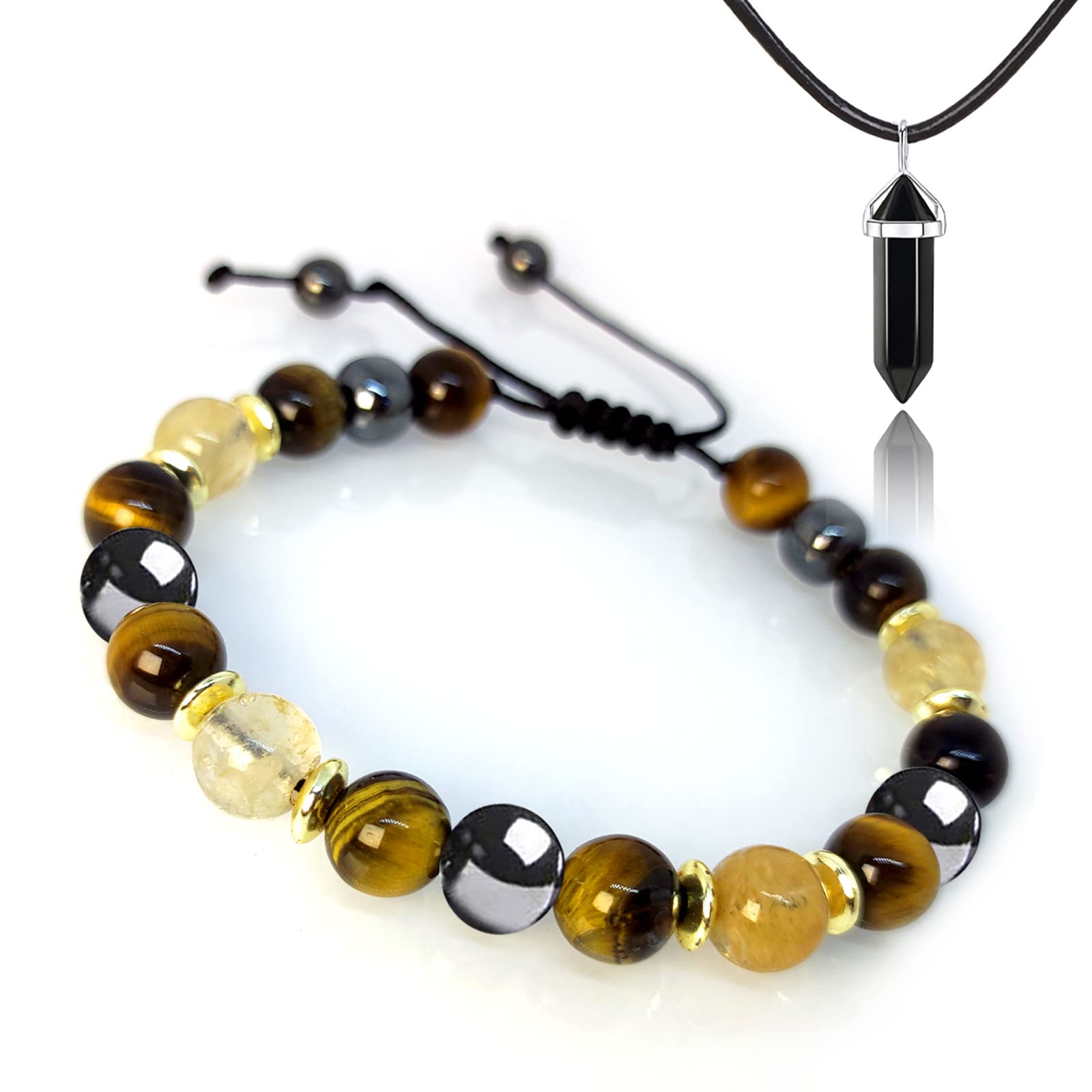 Hion Triple Protection Bracelet-For Prosperity Money, Business & Entrepreneur Goals, Citrine & Tiger Eye Feng Shui Wealth Bracelet Set for Men & Women