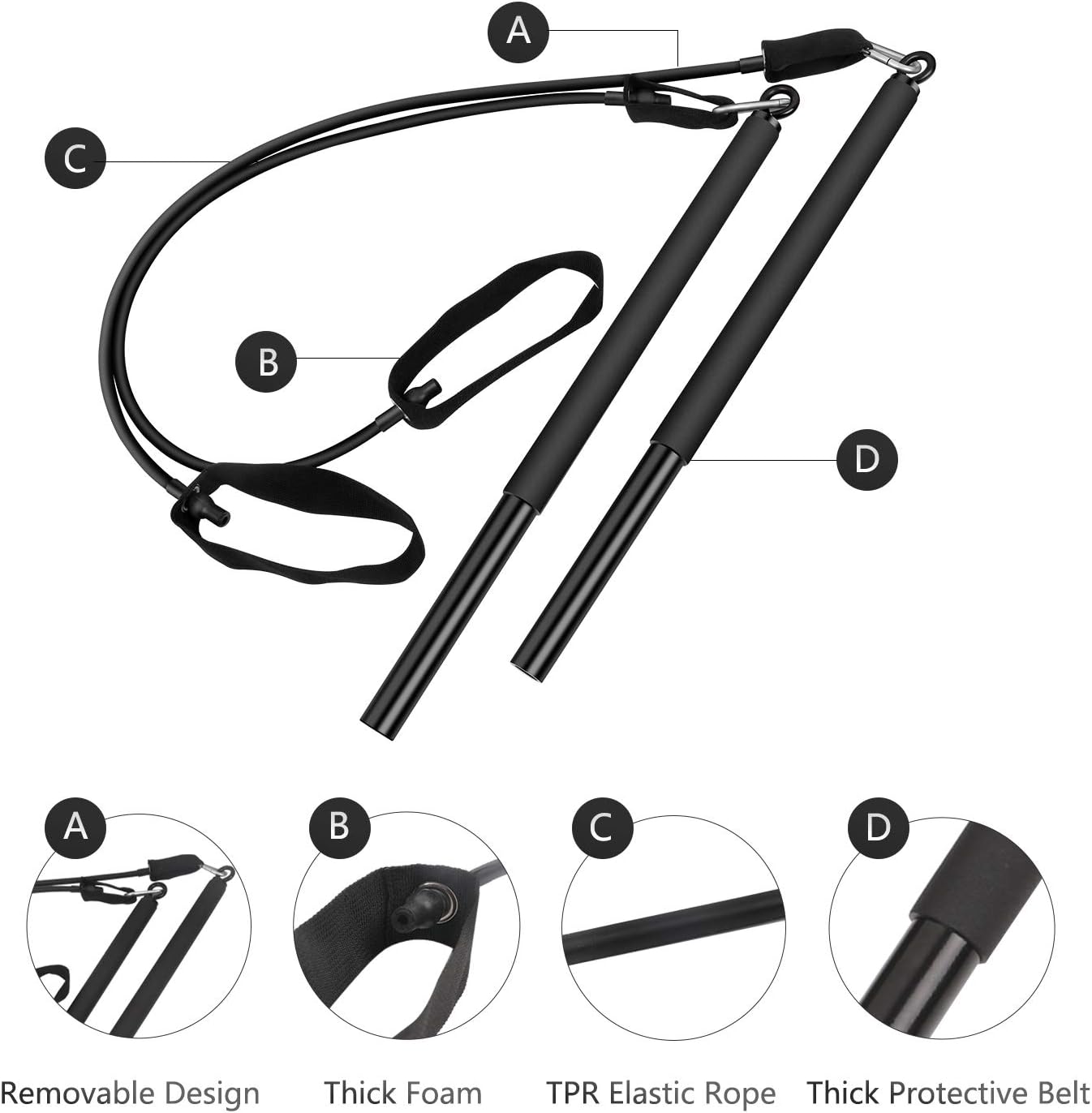 XMIAO Portable Pilates Bar Kit with Lightweight Resistance Band, Yoga Exercise Toning Bar with Foot Loops, Pilates Stick Suitable for Body Workout Yoga Fitness Shaping Strength Training : Sports & Outdoors