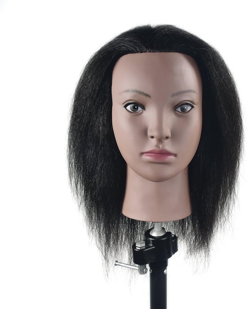 100% Real Hair Mannequin Head Hairdresser Training Head Manikin Cosmetology Doll Head with Free Table Clamp