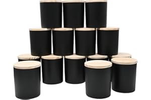 SHOWIN 10 OZ Thick Candle Jars for Making Candles 15 Pcs, Empty Jars with Wood Lids for Candle Making, Sample Container, Matte Black