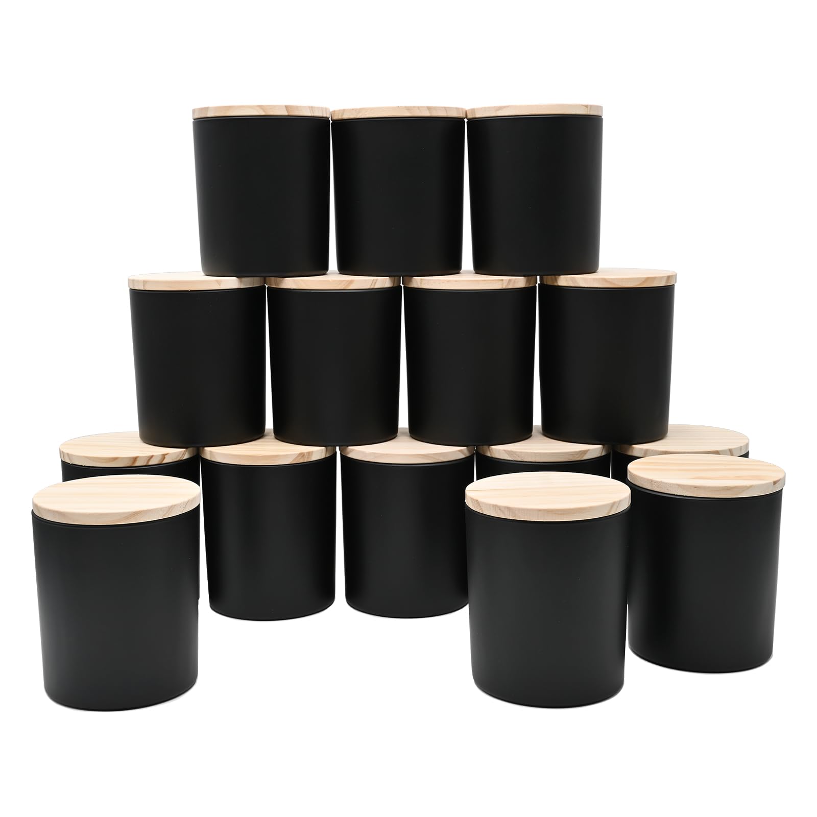 Photo 1 of SHOWIN 10 OZ Thick Candle Jars for Making Candles 15 Pcs, Empty Jars with Wood Lids for Candle Making, Sample Container, Matte Black
