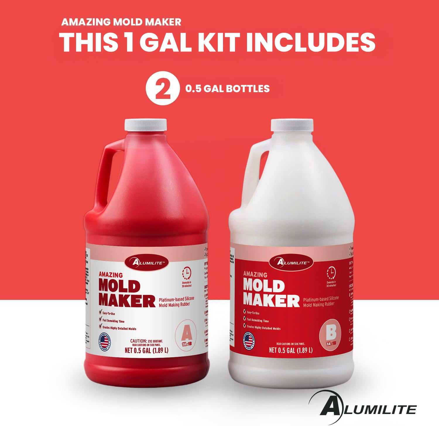 Amazing Mold Maker (1 Gal) – Fast-Curing Platinum Silicone Rubber for Detailed Molds – Food Safe, 30-Min Demold Time – Great for Wax, Soap, Food-Related Arts, Coasters, Jewelry & Other Resin Crafts