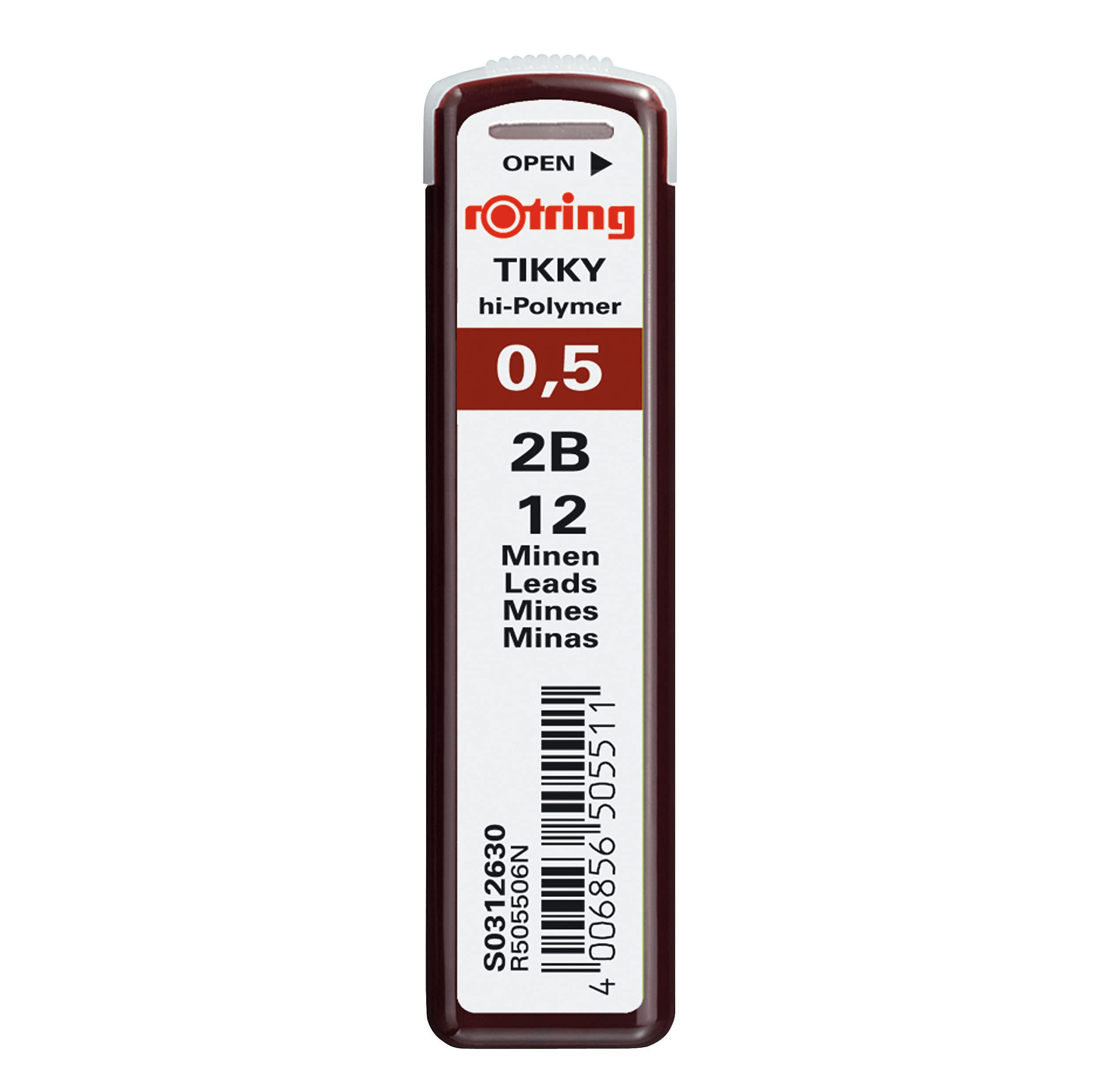 rOtring Tikky Mechanical Pencil Lead Refills, 0.5mm, 2B, 10 Count (120 leads)