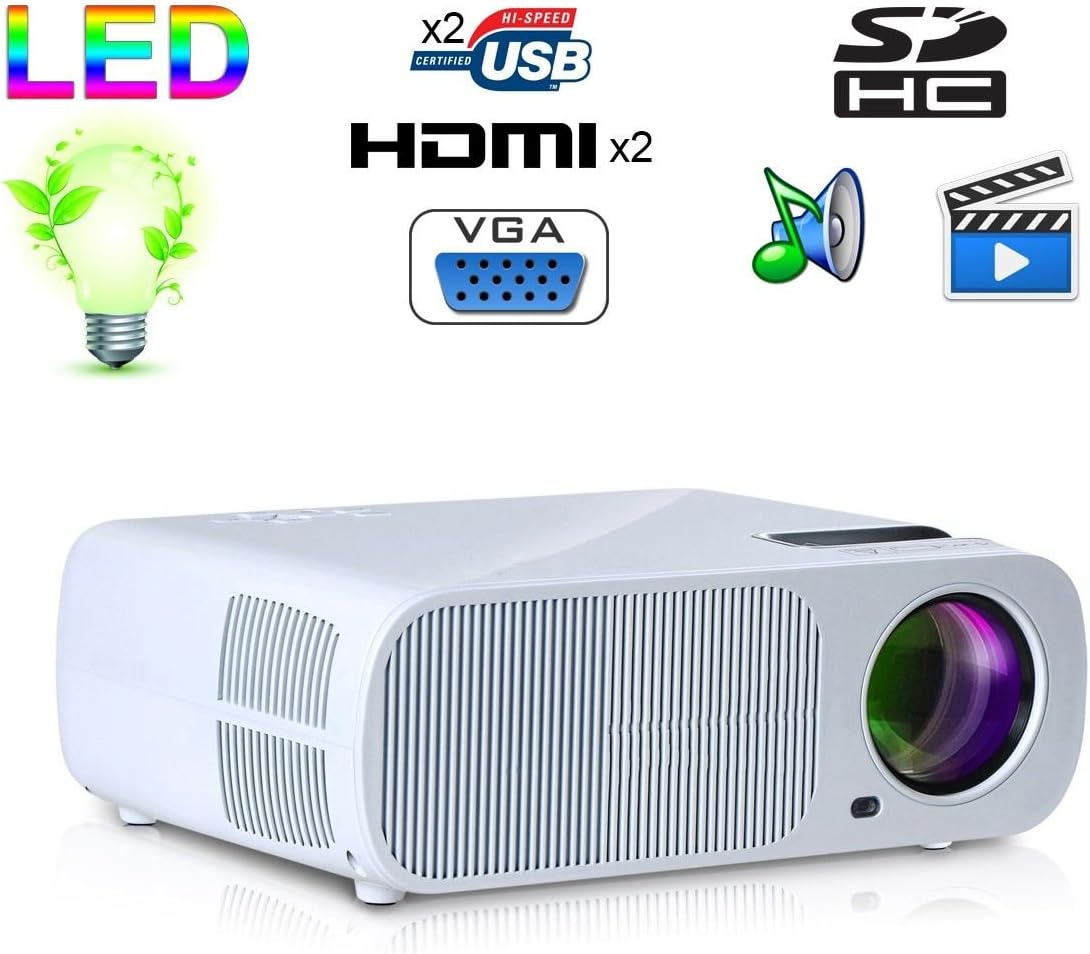 Amazon Vidéoprojecteur Mini vidéoprojecteur 2600 lumens 110W home cinema HDMI USB Blanc