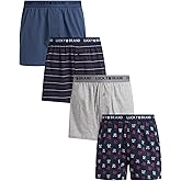 Lucky Brand Mens Underwear Boxer Shorts - 4 Pack Super Soft Knit 4'' Inseam Relaxed Fit Cotton Boxers for Men with Button Fly