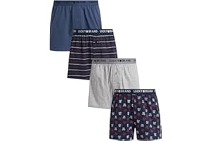Lucky Brand Boxers for Men - 4 Pack Knit Cotton 4'' Inseam Mens Underwear Boxer Shorts with Functional Fly Pouch, Relaxed Fit