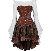 Sapubonva Steampunk Corsets for Women Dress 3 Piece Outfits Skirt White Blouse Set