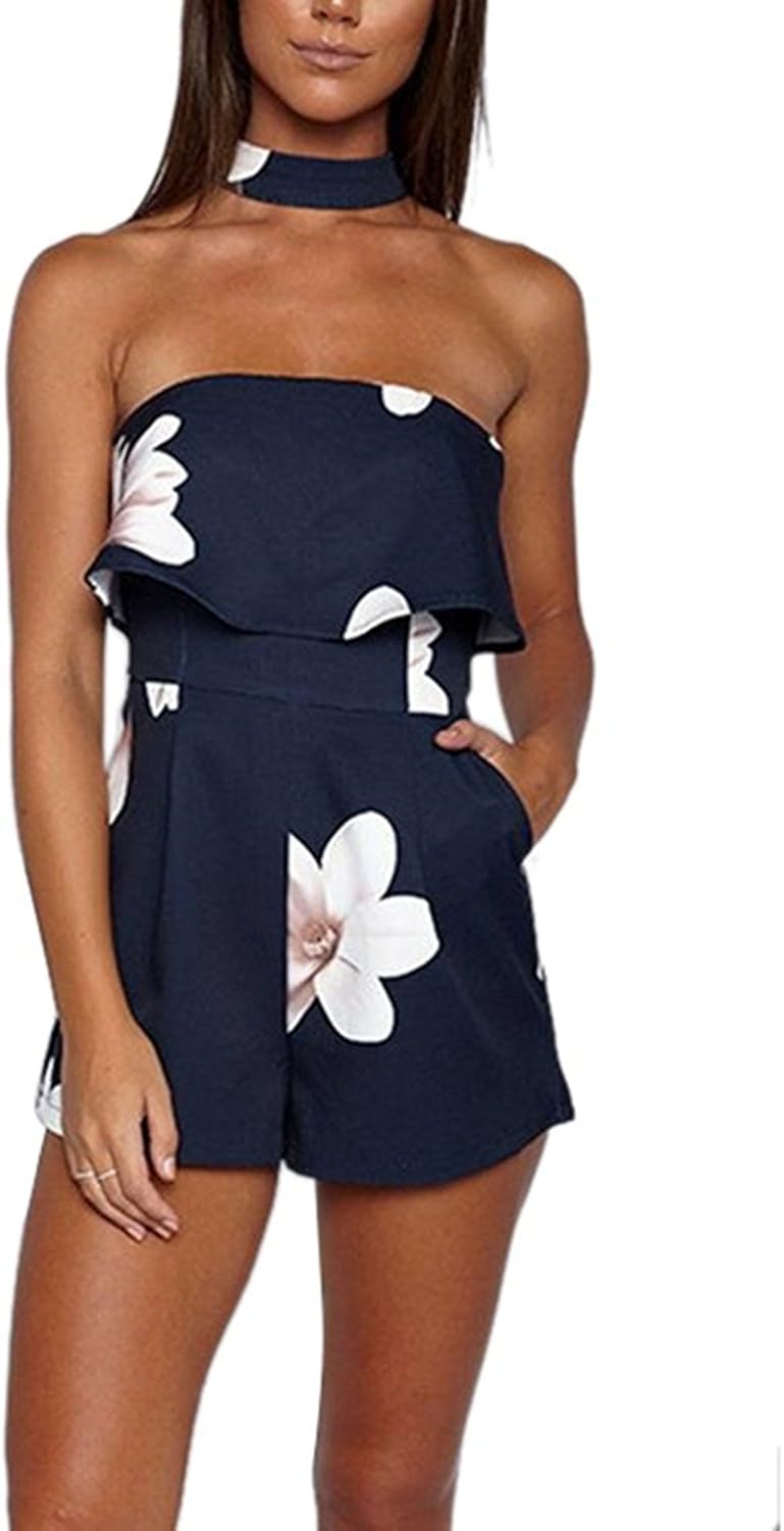 Jumpsuit Damen Elegant Kurz Sommer Playsuit Women One Piece Vintage