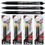 Pilot Precise V5 Rt, 3 Pens 26062 with 4 Packs of Refills, Black Ink, 0.5mm X-fine