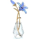 Arikyrist Crystal Blue Lily Flower Figurines Collectible Flowers Gifts for Women Mom Glass Lilies with Stem Romantic Decor for Home Wedding Party