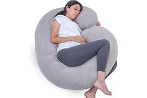 1 MIDDLE ONE Pregnancy Pillow, C Shaped Full Body Pillow for Maternity Support, Pregnant Women Sleeping Pillow with Velour Cover (Grey)