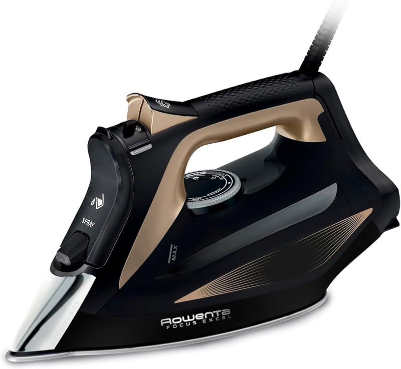 Rowenta focus excel dw5325 ferro a vapor 2700 w, impulso de vapor 180 gr/min, vapor contínuo 45 gr/min, base microsteam laser 400, anti-gotejamento, função eco, vapor vertical, economia de energia, preto marrom