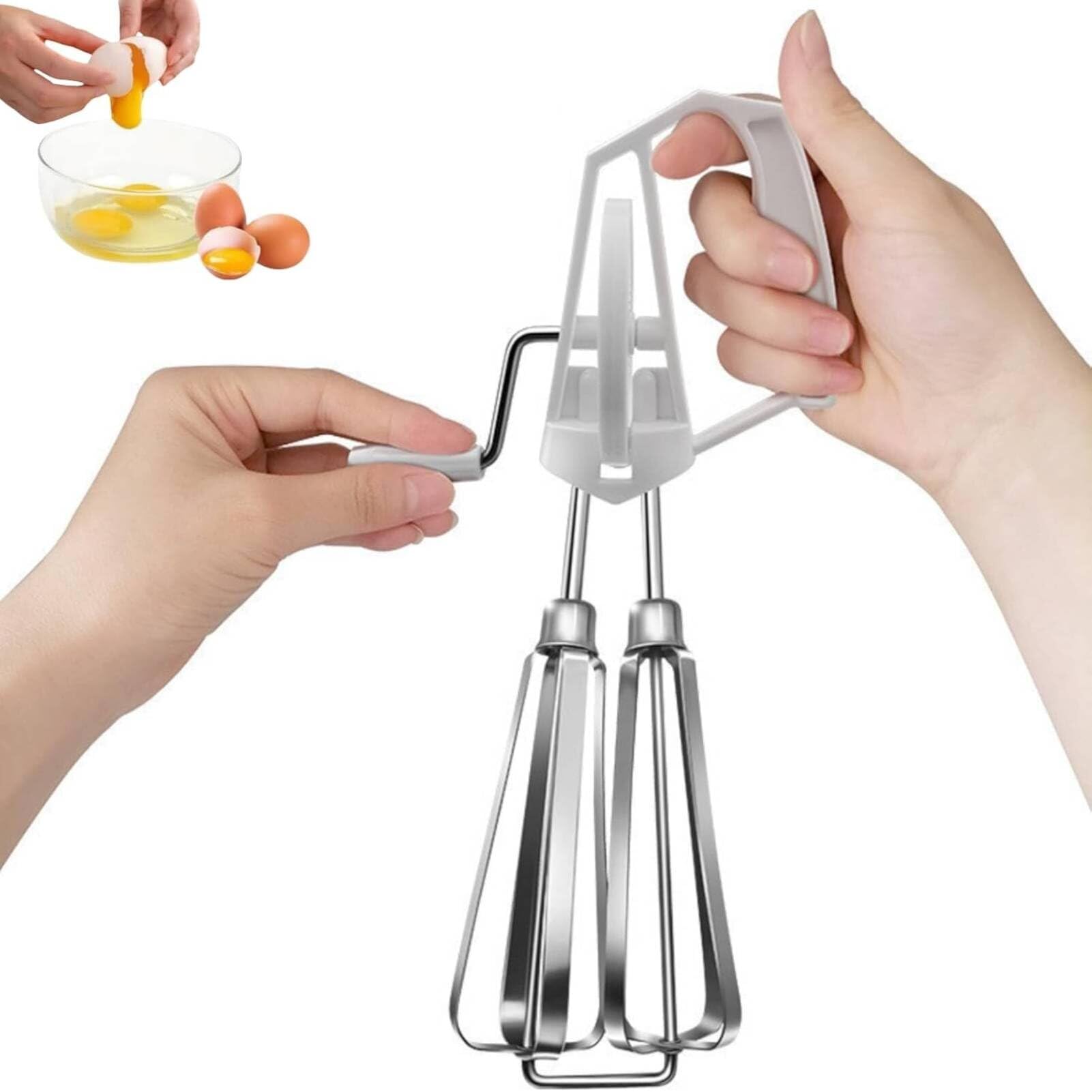 Gsycle Egg Beater, Stainless Steel Manual Egg Beater, Hand Crank Mixer, White