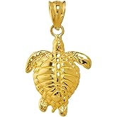 High Polish 10k Yellow Gold Good Luck Honu Charm Hawaiian Sea Turtle Pendant