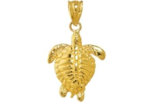 CLADDAGH GOLD High Polish 10k Yellow Gold Good Luck Honu Charm Hawaiian Sea Turtle Pendant
