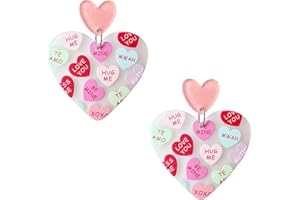 INENIMARTJ Heart Earrings for Women,Love Heart Dangle Earrings Red Pink Acrylic Lucite Arch Love Earrings for Her Mother's day Valentine's Day Women Jewelry